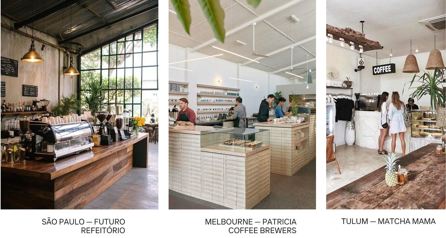 Cafés in São Paulo, Melbourne, and Tulum, labelled in Nina’s original gallery